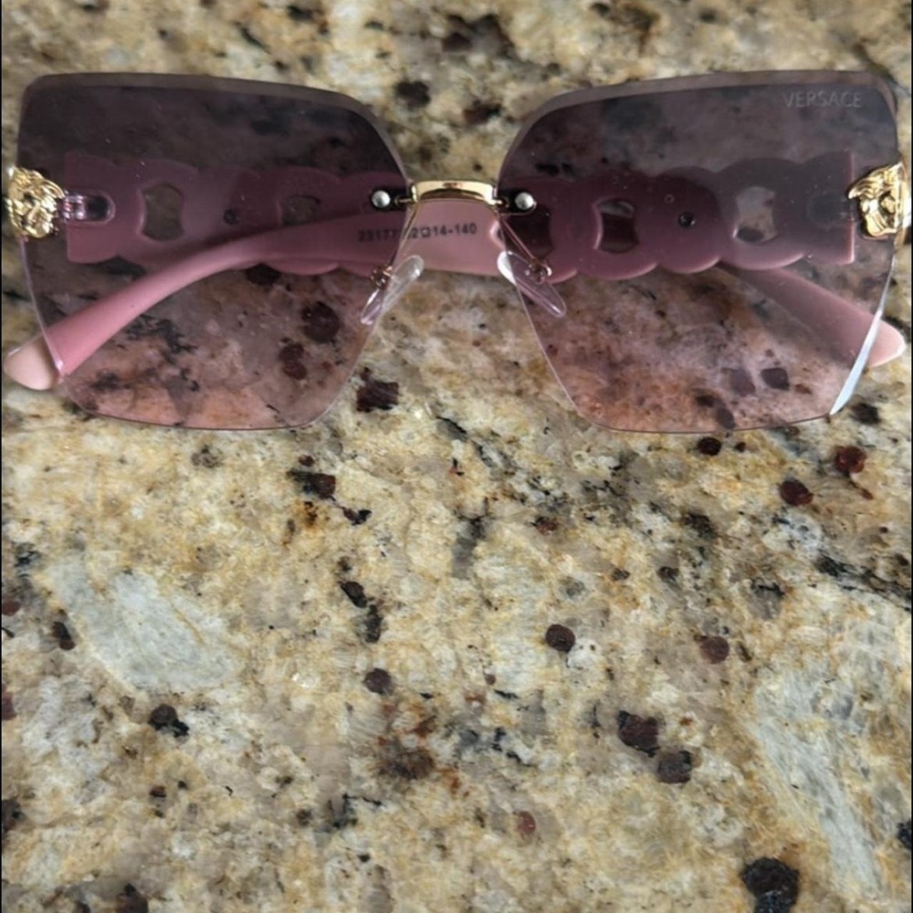 Authentic VERSACE rimless sunglasses with pink gradient lenses and‎ gold-tone